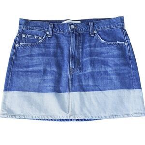 Reformation Ella Jean Mini Skirt Women's Blue Color Block Distress Zip Fly Sz 30